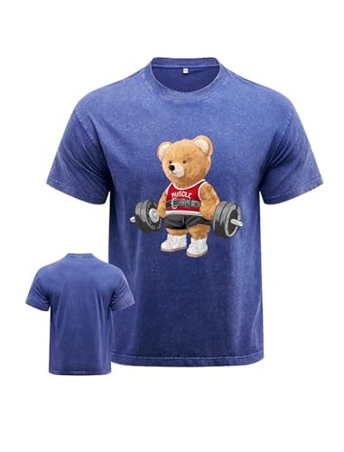 IRON PANDA Fitness Bear Men's Fitness T-Shirt - Washed Soft Fabric for Fitness, Workout and Casual wear, Cartoon Bear