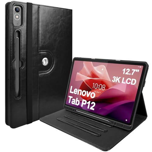 E NET-CASE Hülle für Lenovo Tab P12 12.7 2023 mit S Pen Halterung Multi-Angle Viewing Shockproof Cover mit klarer Transparenter Rückschale für Lenovo Tab P12 2023 (TB-370FU/TB-371FC) 12.7 Zoll