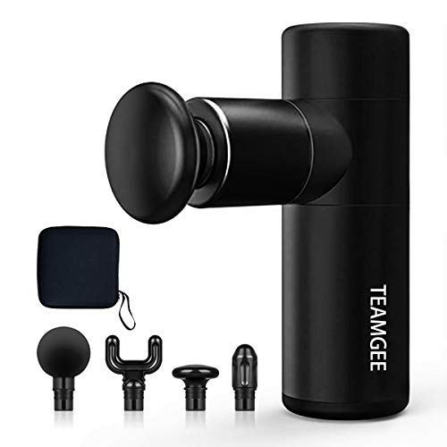 Massagepistole Muskel Massage Gun Handgehalten,Teamgee Mini Deep Tissue Muskelmassa mit 4 Geschwindigkeiten und 4 Massageköpfen Elektrisch Percussion Massagegerät Ultra-leise zur Muskelentlastung
