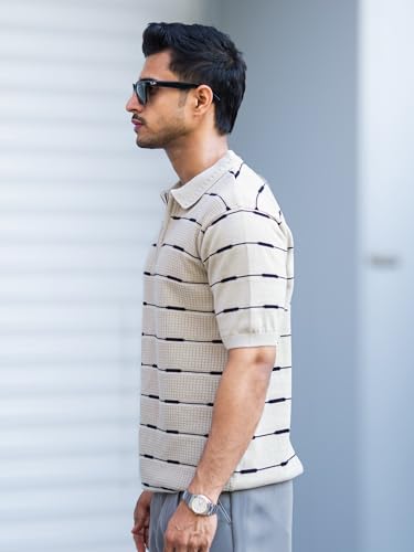 Image of Maniac || Mens || Glitch line Texture || Polo Neck || Half Sleeve || Half Zipper || Cotton || T-Shirt