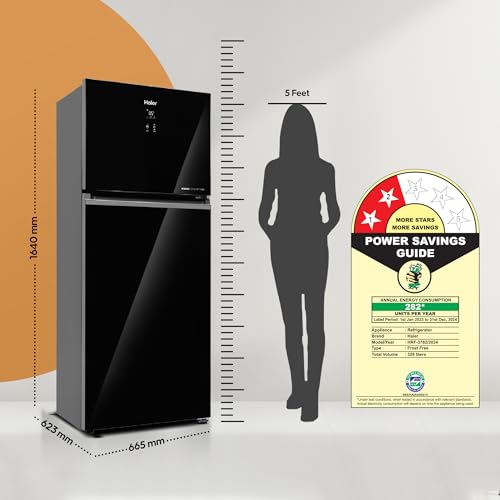 Image of Haier 328L 2 Star Frost Free Top Mount Refrigerator | Premium Black Glass | Convertible 10-in-1 | Digital Display Panel | Triple Inverter | Twist Ice Maker (2025 Model, HRF-3782PLKG-P, Black Glass)