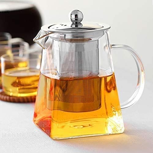 Image of Glass Teapot with Stainless Steel Infuser & Lid, Borosilicate Glass Tea Kettle Stovetop Safe, Blooming & Loose Leaf Teapot,Glass Square Pot (750ML /26oz) (Square)