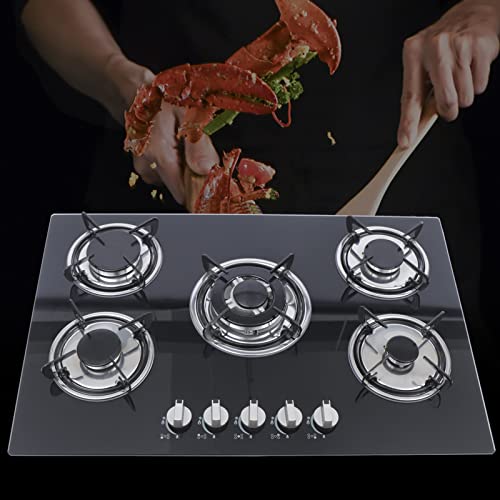 4 Burner Gas Stove Cooktop, 23 Inch Built-in Gas Hob for LPG/NG Dual Fuel Convertible, Flame-out Protection, Tempered Glass Surface, Easy to Clean - Ideal for Home Kitchen Restaurant
