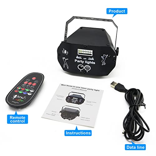 AMKI DJ Disco Light Party Lights, Mini 3 in 1 Strobe Light Sound Actived with Remote Control, RGB LED Pattern Stage Light by USB Powered for Light Show KTV Karaoke Xmas Club Bar Home Dancing