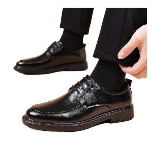 Leather Shoes Summer Breathable Business British Style Casual Soft Sole Black Men's Shoes Oxfords(Black,6.5)4