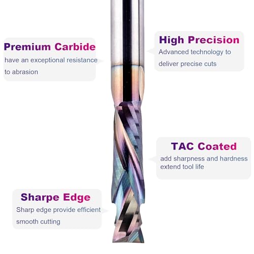 Image of SpeTool Compression Router Bits 1 /4 Inch Shank 1 Inch Cutting Length with Coated Carbide Spiral Up Down CNC Router Bit End Mills for Carving Wood Woodworking Tools