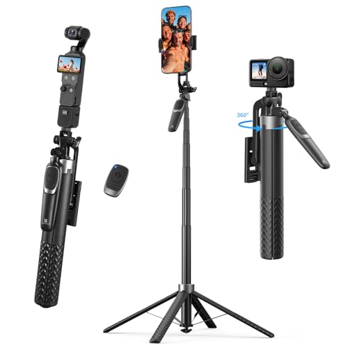 K&F CONCEPT 180cm Automatisch Selfie Stick mit 4 Beinen(2026 Upgrade), Stabilisierungsgriff & 360° drehbarer Handy Stativ, Kompatibel mit iPhone/Samsung/Android Handys & DJI Osmo Pocket 3/4 1
