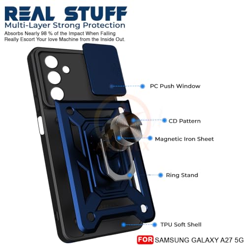 Image of Armor Bumper Back Cover Case for Samsung Galaxy A27 / M47 5G Rotating Camera Cover, Ring Holder & Kickstand | Heavy Duty & 360 Degree Protection Back Cover (Blue)
