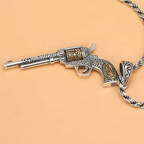 925 Sterling Silver Vintage Gun Pendant Retro Punk Gothic Rock Hip Hop Revolver Gun Pendant for Men Women4