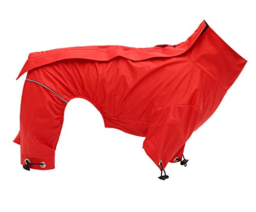 Ctomche Chubasquero impermeable para perro, chaqueta ligera y plegable con rayas reflectantes para alta visibilidad, impermeable para perros pequeños, medianos y grandes, color rojo