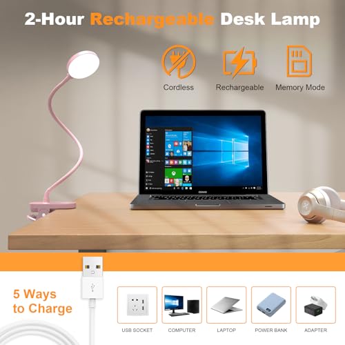 Image of 61 LED Battery Reading Lamp Bed - 3 Colour Modes & 10 Brightnesses: 2000 mAh Clamp Lamp with USB-C, 40 cm Flexible Gooseneck, Book Lamp, Clamp Light for Bedroom, Desk & Camping
