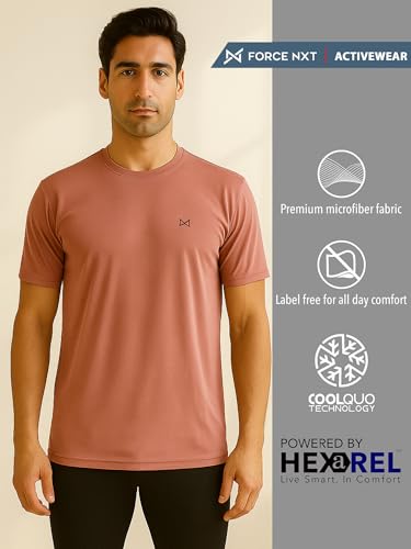 Image of Force NXT Men's Premium Microfiber Fabric Solid T-Shirt | Round Neck Half-Sleeves T-Shirt for Men | Sweat Wicking with Label Free for Daily Uses