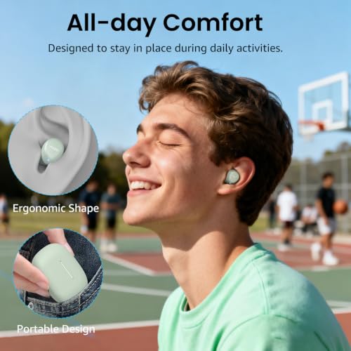 Image of TOZO A1 Mini Wireless Earbuds Bluetooth 5.3 in Ear Light-Weight Headphones Built-in Microphone, IPX5 Waterproof, Immersive Premium Sound Long Distance Connection Headset with Charging Case, Green