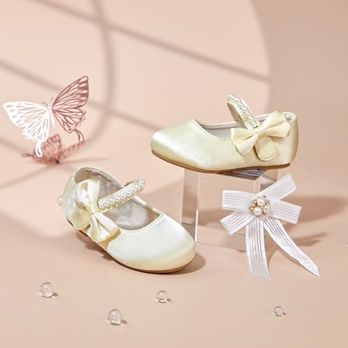 Image of PHIRAMIN Toddler Flower Girl Glitter Dress Shoes Little Girl Ballet Flats Bow Wedding Party
