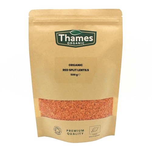 Organic Red Split Lentils - High Fibre, High Protein, No Additives, No Preservatives, Raw, Vegan, GMO-Free, Certified Organic - Perfect for Soups, Curries - Thames Organic 500g