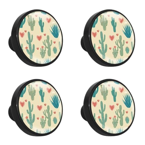 NUEAHEDN 4 Pieces Dresser Knobs for Drawer Colorful Cactus Kitchen Cabinet Knobs Round Door Pull Handle for Home Nursery Furniture Cupboard