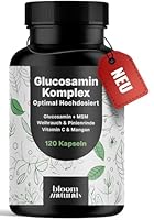 Glucosamin Kapseln Komplex Hochdosiert - 120 Kapseln - Mit MSM, Weihrauch, Pinienrinde, Vitamin C & Mangan - Produziert in Deutschland - Glukosamin Komplex - Verpackung kann variieren