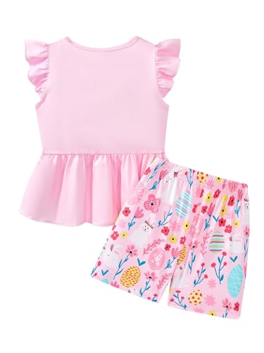 Image of Girls Summer Outfits Toddler Baby Girls Short Sets 2 Piece Clothing Set Flutter Sleeve Shirt and Short 2-7 Years