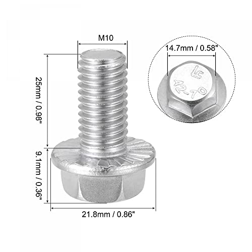 Image of uxcell M10x25mm Hex Serrated Flange Bolts Screws Metric Thread 304 Stainless Steel 6pcs