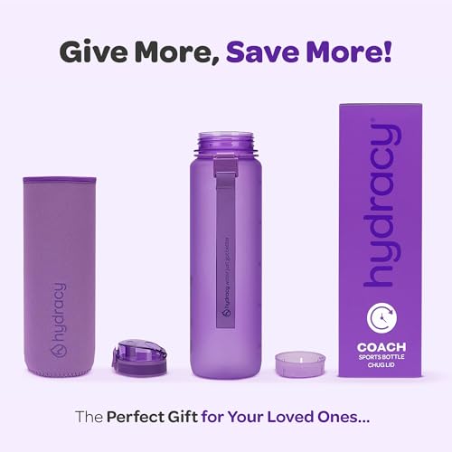 Image of Hydracy Water Bottle with Time Marker - Large 1 Liter 32 Oz BPA Free Water Bottle -Leak Proof & No Sweat Gym Bottle with Fruit Infuser Strainer -Ideal Gift for Fitness or Sports & Outdoors -Berry Blue
