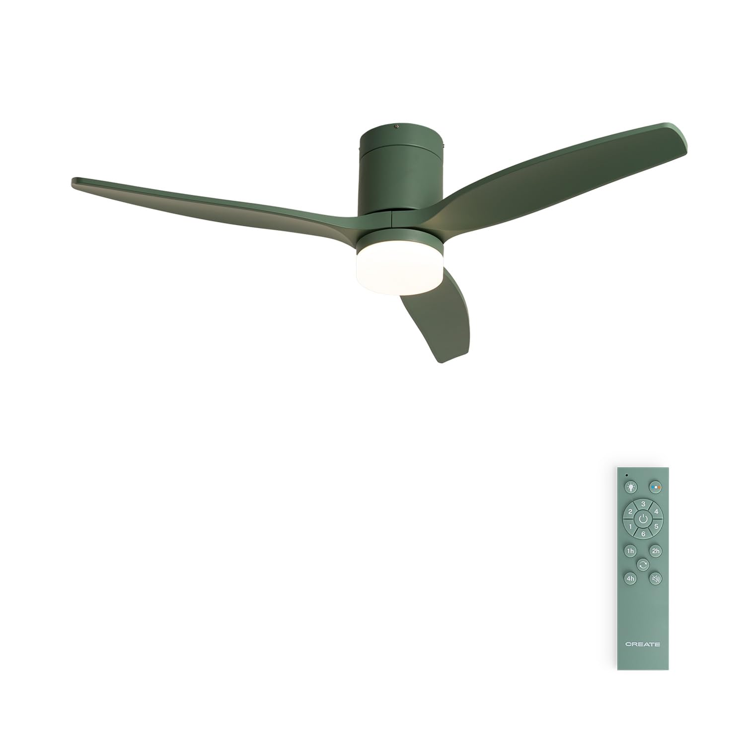 CREATE / WINDCALM M/Ventilador de techo ABS con luz verde sage con mando / 40W, Silencioso, Ø132 cm, 6 velocidades, 3 temperaturas de luz, temporizador, función verano-invierno