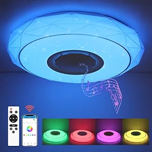 SHILOOK Led Deckenleuchte Farbwechsel mit Fernbedienung, 24W Dimmbar Deckenlampe mit Bluetooth Lautsprecher, APP-Steuerung, 3000-6500K 40cm Rund Weiß für Schlafzimmer Kinderzimmer