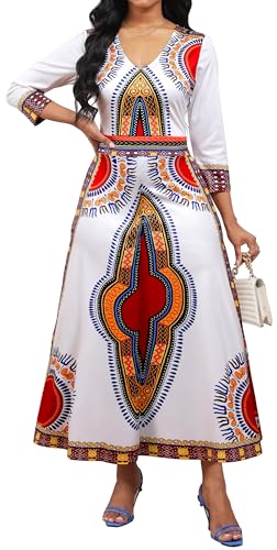 Image of VisiChenup African Print Dress for Women Casual Midi Dress