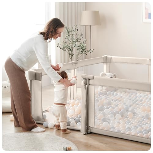 Sweeby Baby Playpen, 79x71 Inch Baby Gate Playpens for Babies and Toddlers, Extra Large Playpen with Door Play Yard for Fence Indoor and Outdoor Play Pen,Light Khaki by Sweeby - Image 2