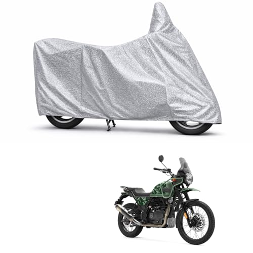 Image of 100% Waterproof Two Wheeler Body Cover Multi Layered Fabric Designed for Royal Enfield Himalayan | Belt Buckle Lock | Silver Mag