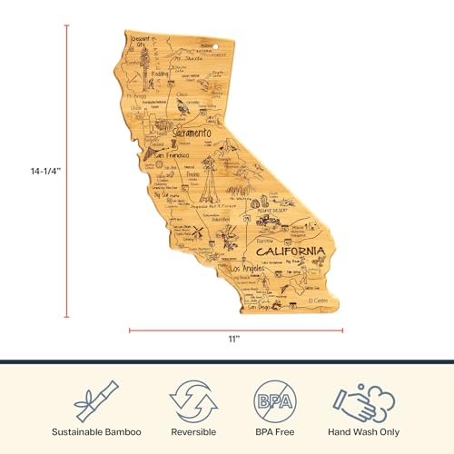 Totally Bamboo Destination California State Shaped Cutting Board, Charcuterie and Cheese Serving Board – California Gift for Home Décor or Everyday Kitchen Use