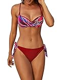 Aleumdr Womens Summer Thin Straps Shoulder Tank Tankini Top Padded Tankinis Swimsuit Swimwear X-Large Size Pink