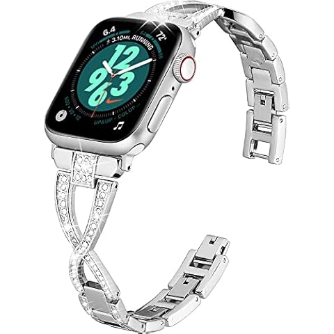 OMEE Metal Strap Compatible with Apple Watch Strap 41mm 38mm 40mm for Women, Replacement Bling Diamond Rhinestone Bracelet Stainless steel Band for Apple Watch SE/iWatch Series 8 7 6 5 4 3 2 1 Cover