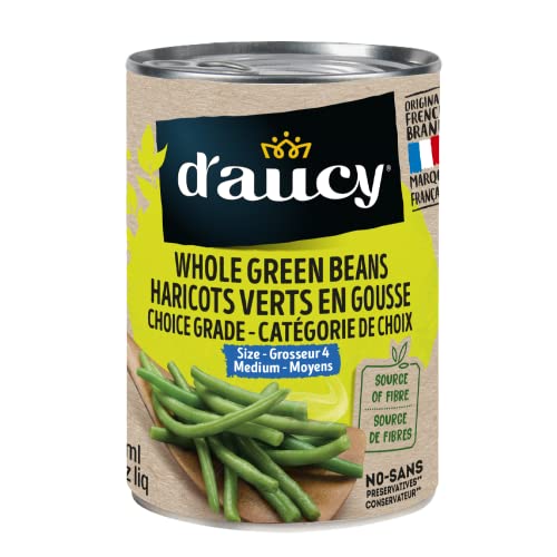 d'aucy Whole Green Beans, Choice Grade, Source of Fibre, No Preservatives, Health and Delicious, Premium Quality, 398ml