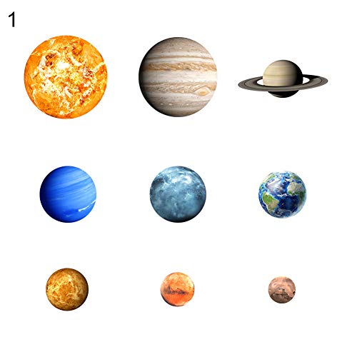 Conjunto de 9 adesivos de parede luminosos decalque Home Removível Decoração Lua Terra de Nove Plane