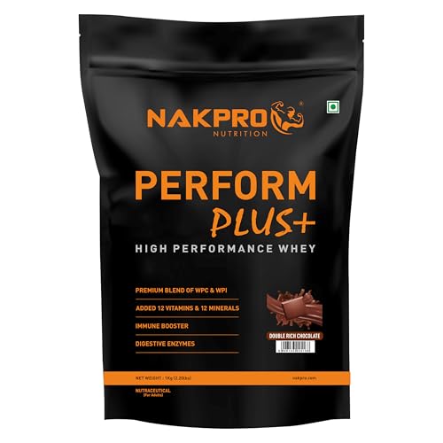 Image of NAKPRO NUTRITION Perform Plus+ Whey Protein Concentrate | 1kg DoubleRich-Chocolate | 24g Protein | Trustified Certified