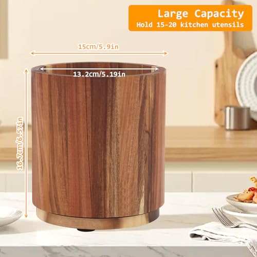 Portautensili in legno di acacia per bancone da cucina, girevole a 360°,Organizer Per Utensili Da Lavoro,Organizer Da Cucina in legno rustico - immagine 4