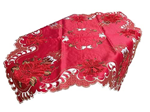 Mit Spitze besetzte rot / goldene Tischdecke Mitteldecke...