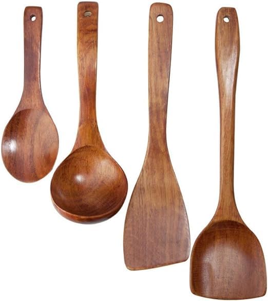 Spatule en bois naturel et cuillère à pelle haute température pour cuisine