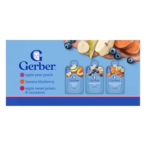 Gerber Stage 2 Baby Food, Fruit and Veggie Favorites Puree Pouches Variety Pack, No Added Sweetener, Baby Food Pouches, 9-Pack