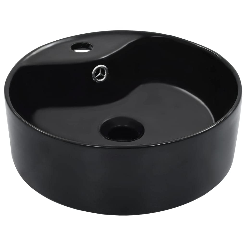 vidaXL Lavandino con Troppopieno Rotondo Moderno Elegante Lavello Lavabo Arredo Bagno Sanitari 36x13 cm in Ceramica Nero