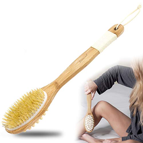Body Brush - Exfoliating Brush for Dry or Wet Brushing Double-Sided Cellulite & Lymphatic Massage for Glowing Tighter Skin, Back Scrubber for Shower, Stimulate Blood Circulation, Get Rid of Cellulite