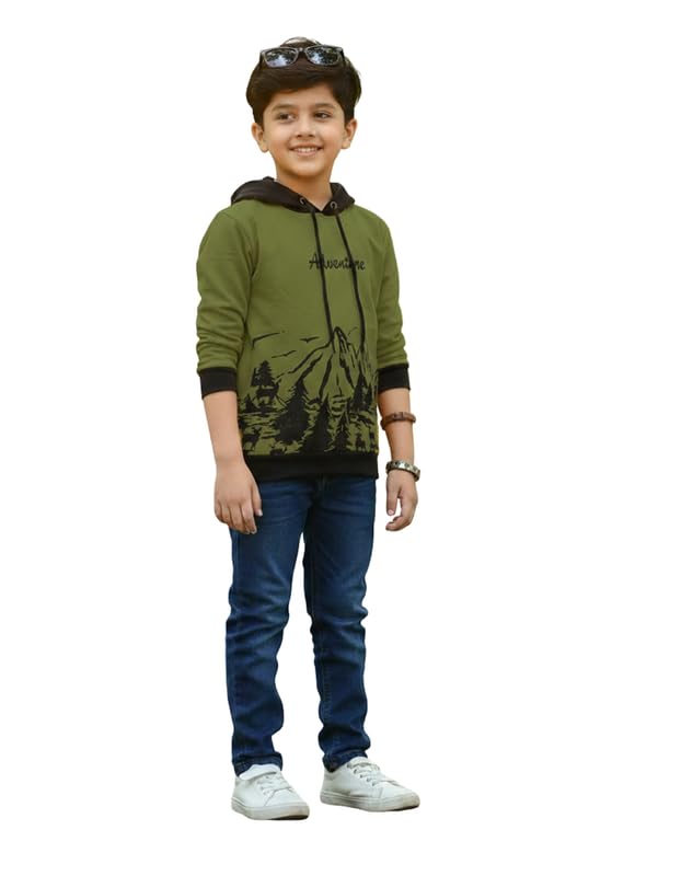 Image of Kids Boys & Girls Cotton Hooded Neck Full Sleeves Printed T-Shirt|Trendy Adventure Edition T Shirts for Kids