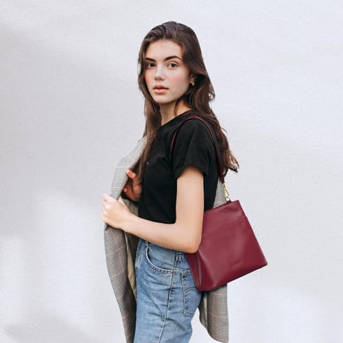 Image of Kattee Leather Handbags for Women 2026, Soft Shoulder Tote Crossbody Purses Bucket Bags with 2 Detachable Straps