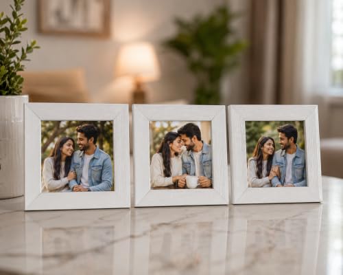 Image of Photo Frame Set of 3 - Modern Tabletop Picture Frames for Desk, Living Room & Bedroom Decor, Perfect for Wedding, Couple & Family Photos (White)