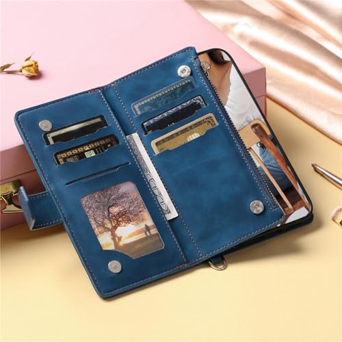 Étui portefeuille iPhone 14 Pro Max rose cuir avec zip et double dragonne - 4