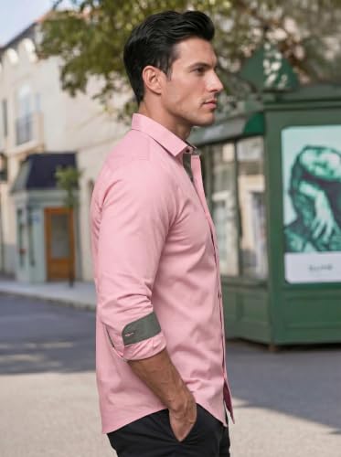 Image of Men's Cotton Blend Shirt with Solid Long Sleeves Spread Coller Neck Regular Fit Single Chest Pocket and Standard Length | Cotton Casual Shirt for Man