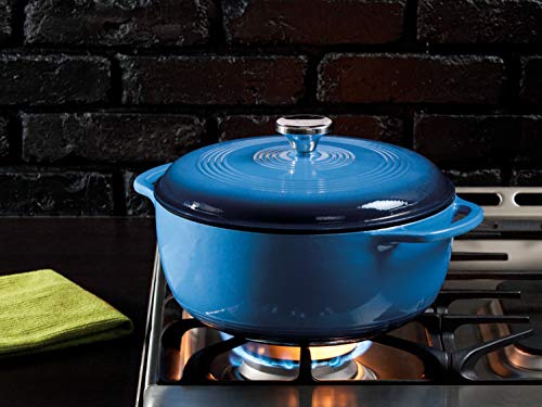 Lodge 6 Quart Enameled Cast Iron Dutch Oven with Lid – Dual Handles – Oven Safe up to 500° F or on Stovetop - Use to Marinate, Cook, Bake, Refrigerate and Serve – Blue image 3