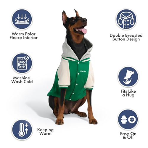 Image of Spark Paws Varsity Dog Hoodie - Premium Dog Sweater for Small, Medium, and Large Dogs | Warm Clothes for Pets, Winter Jacket Alternative - Green - 3XL