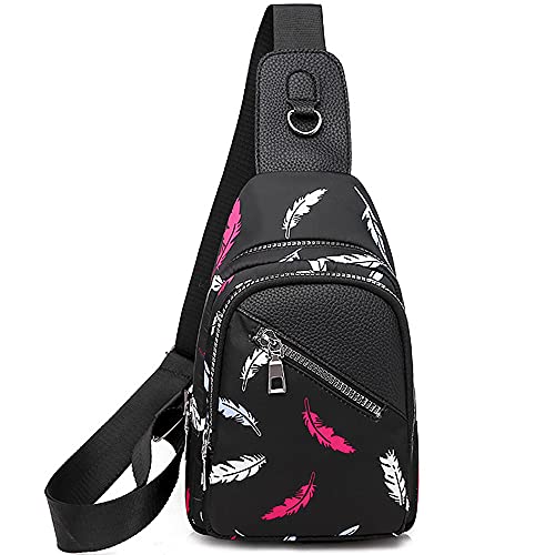 RTGGSEL Boho Ethnic Women's Waterproof Oxford Sling Shoulder Bags Girls Travel Crossbody Chest Bag Ladies Fishing Hiking Daypack (Colorful Feather)