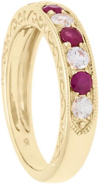 10k Yellow Gold Ruby and White Sapphire Vintage Style Anniversary Wedding Band, R17588PGRUY